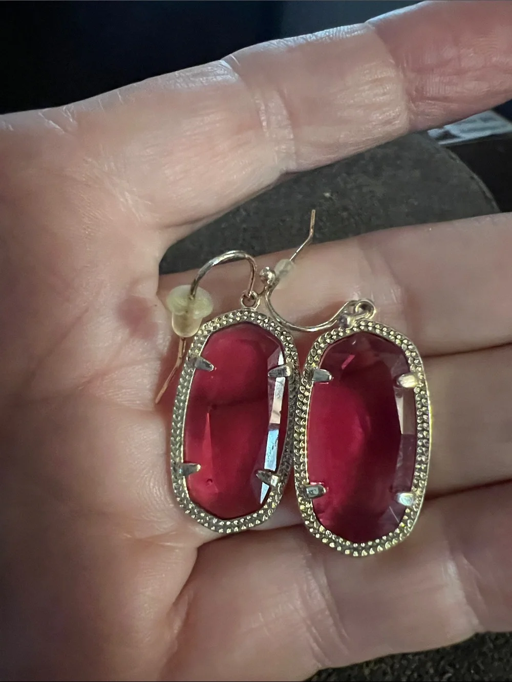 Kendra Scott Gold-Tone Red Faceted Oval Dangle Earrings